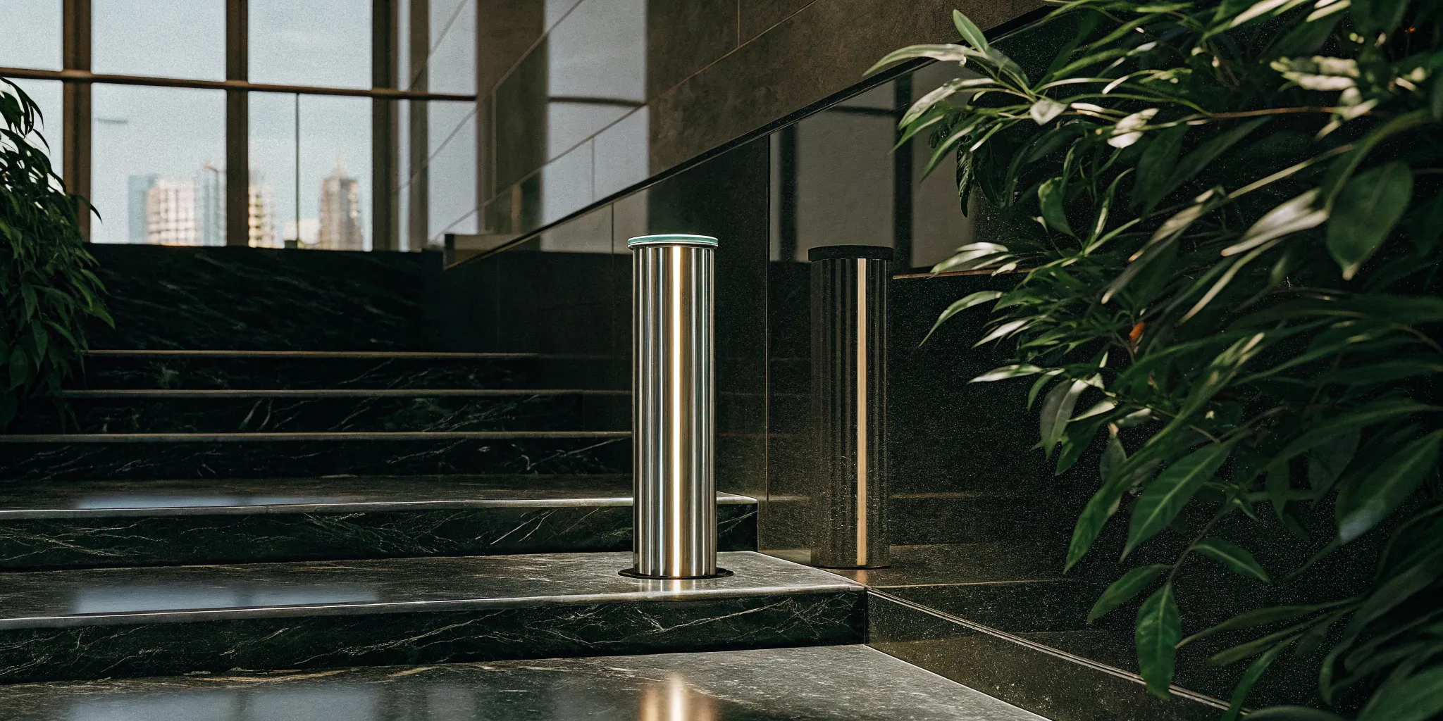 A modern stairway representing the career path for new managers in the best leadership programs.