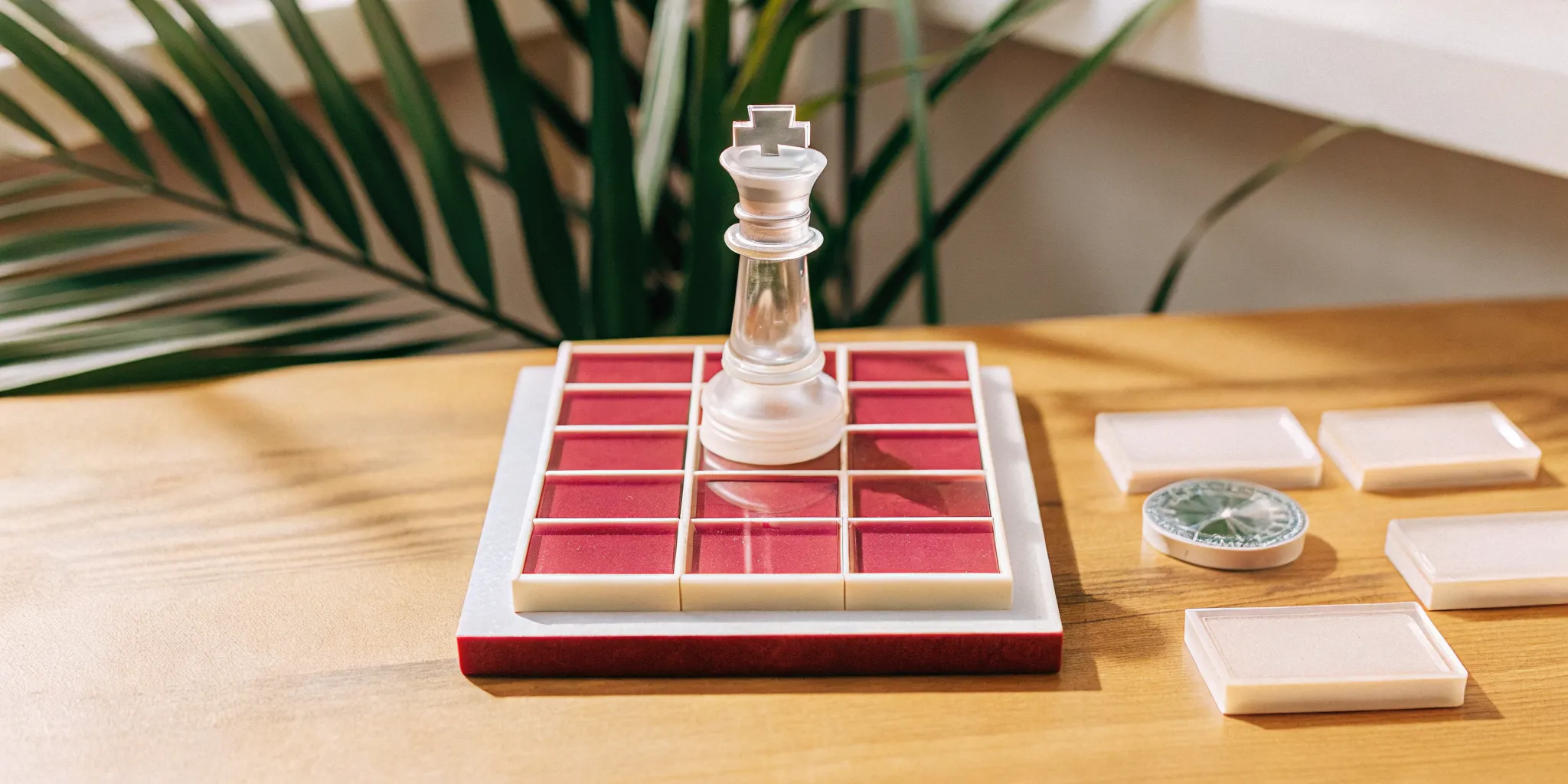 A chess king on a small grid, focusing on microlearning for leadership skills.
