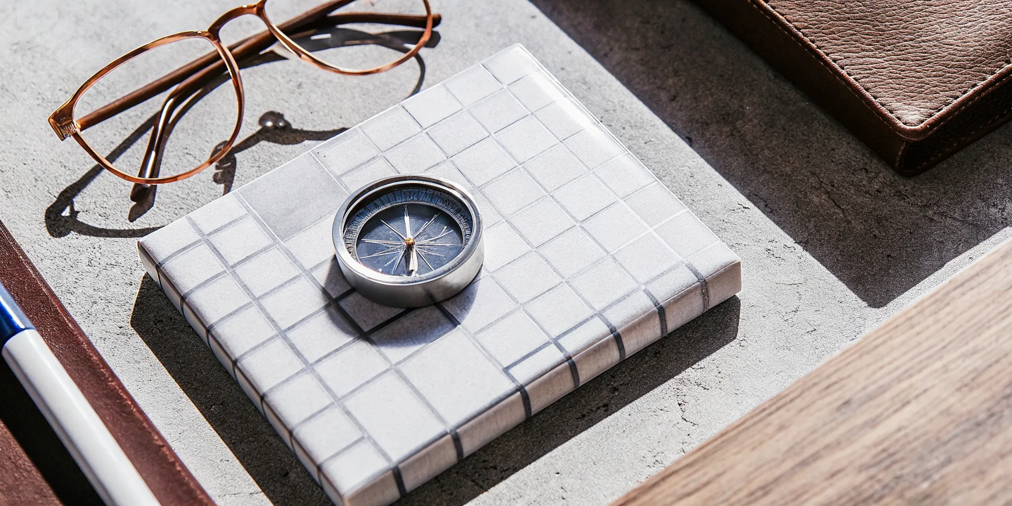 A compass on a notebook guides the development of 4 key leadership qualities.