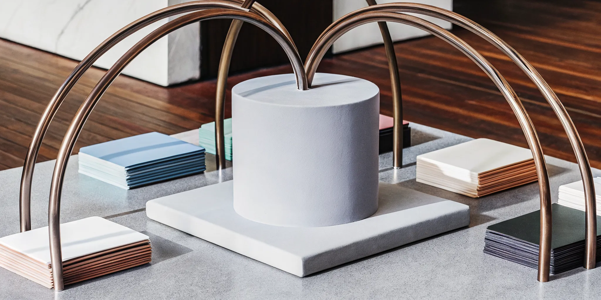 Organized stacks of colored paper on a desk provide a clear example of task delegation.