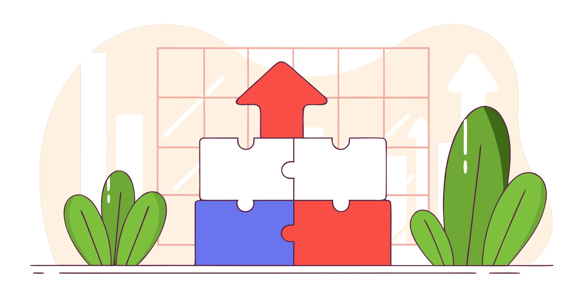 An upward arrow of puzzle pieces shows growth from coaching training for managers.