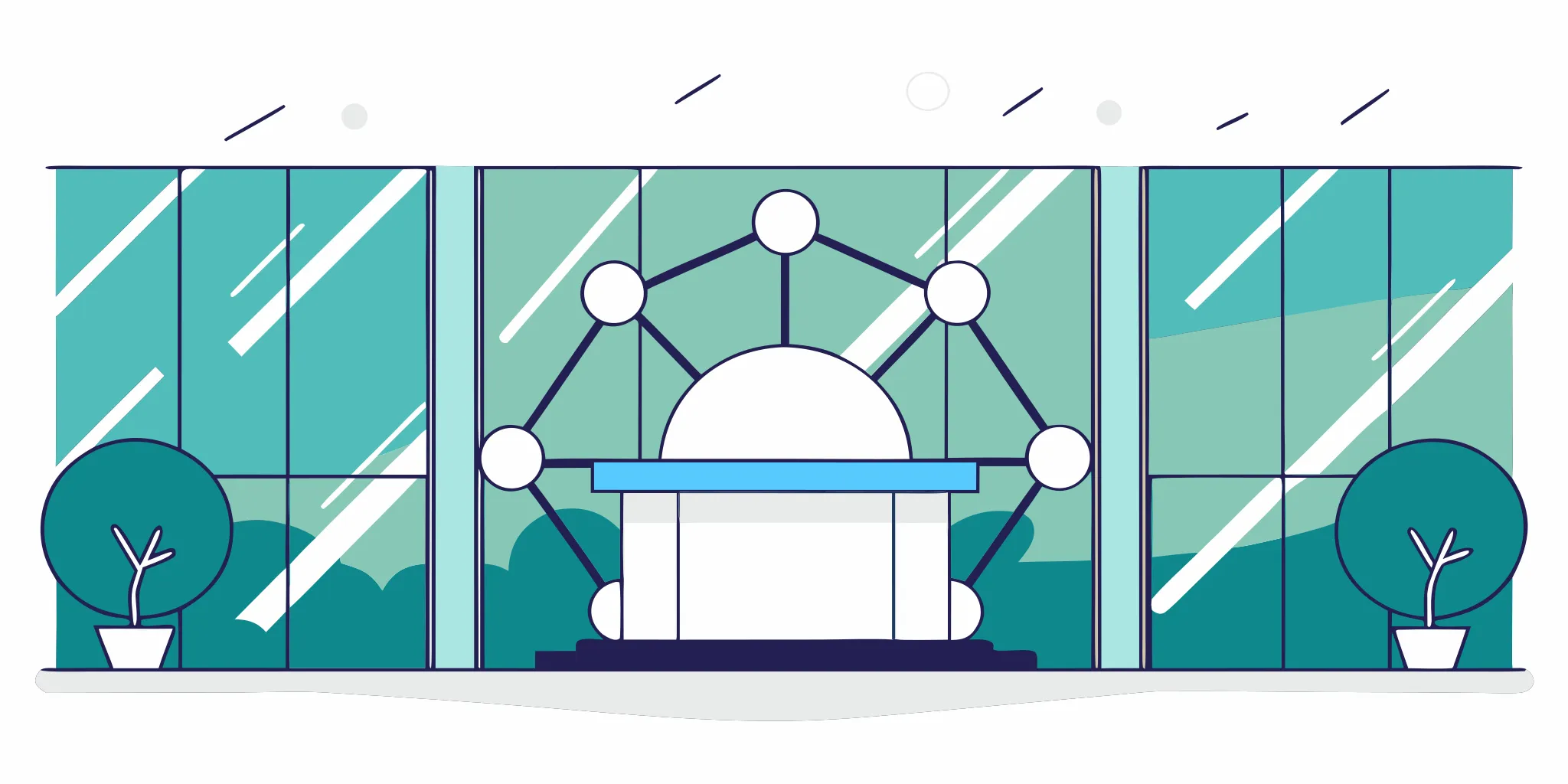 A network of connections in a modern office for social learning and leadership development.