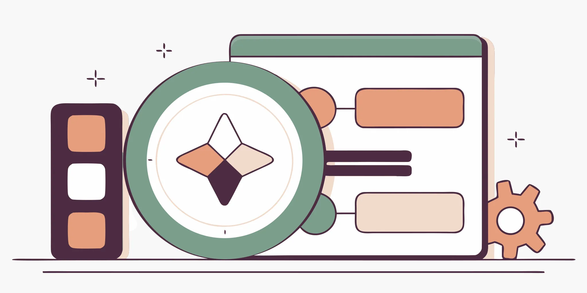 Magnifying glass analyzing a flowchart for an expert curated leadership sprint.