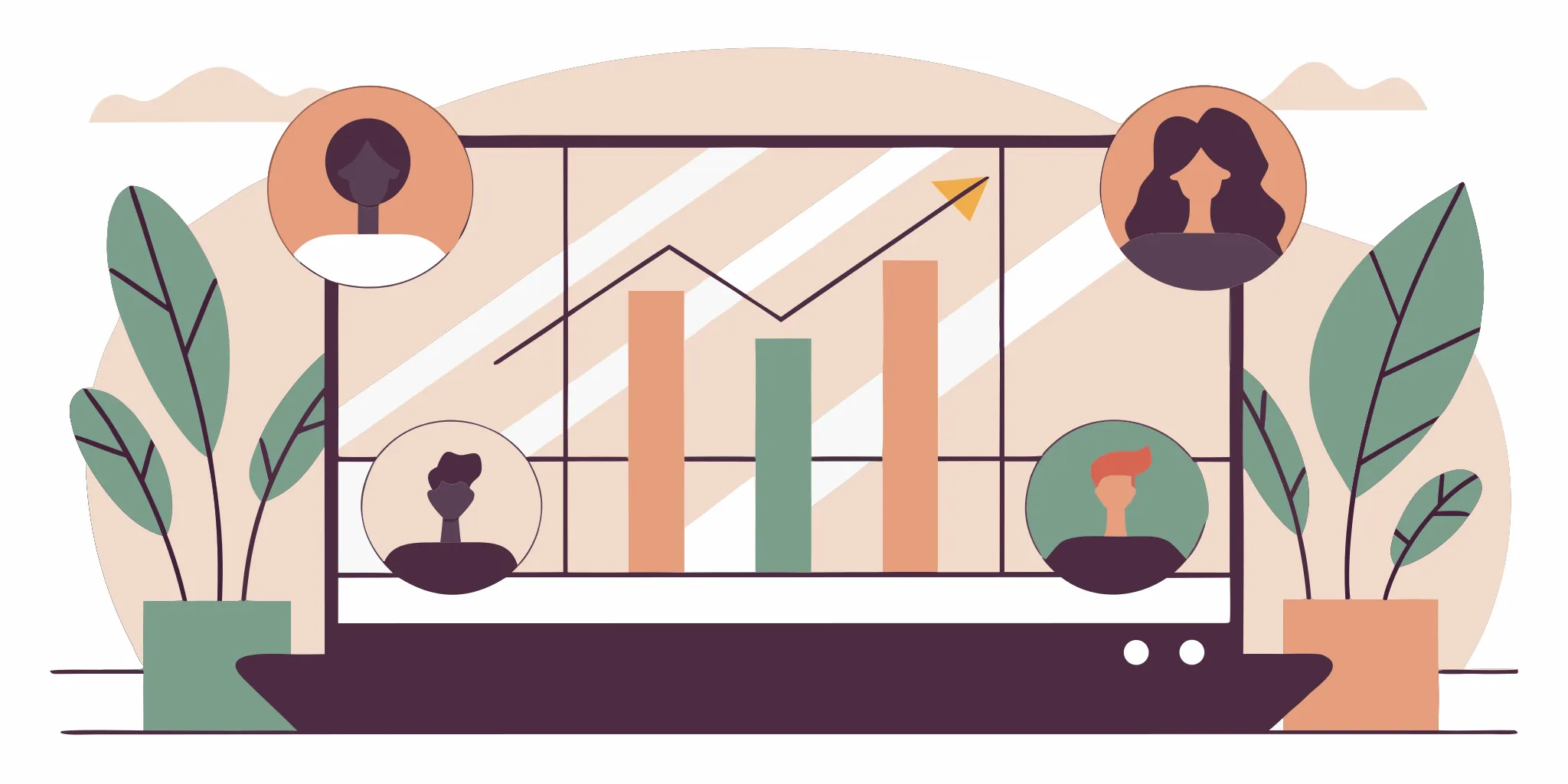 AI coach dashboard helps with team motivation using a bar chart and an upward trend arrow.