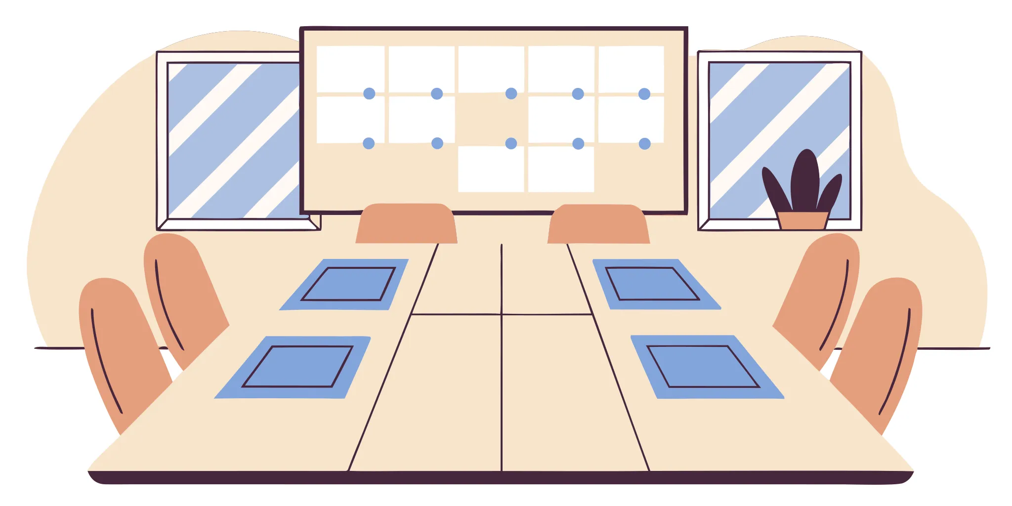 Conference room prepared for a standardized leadership training session led by HR.