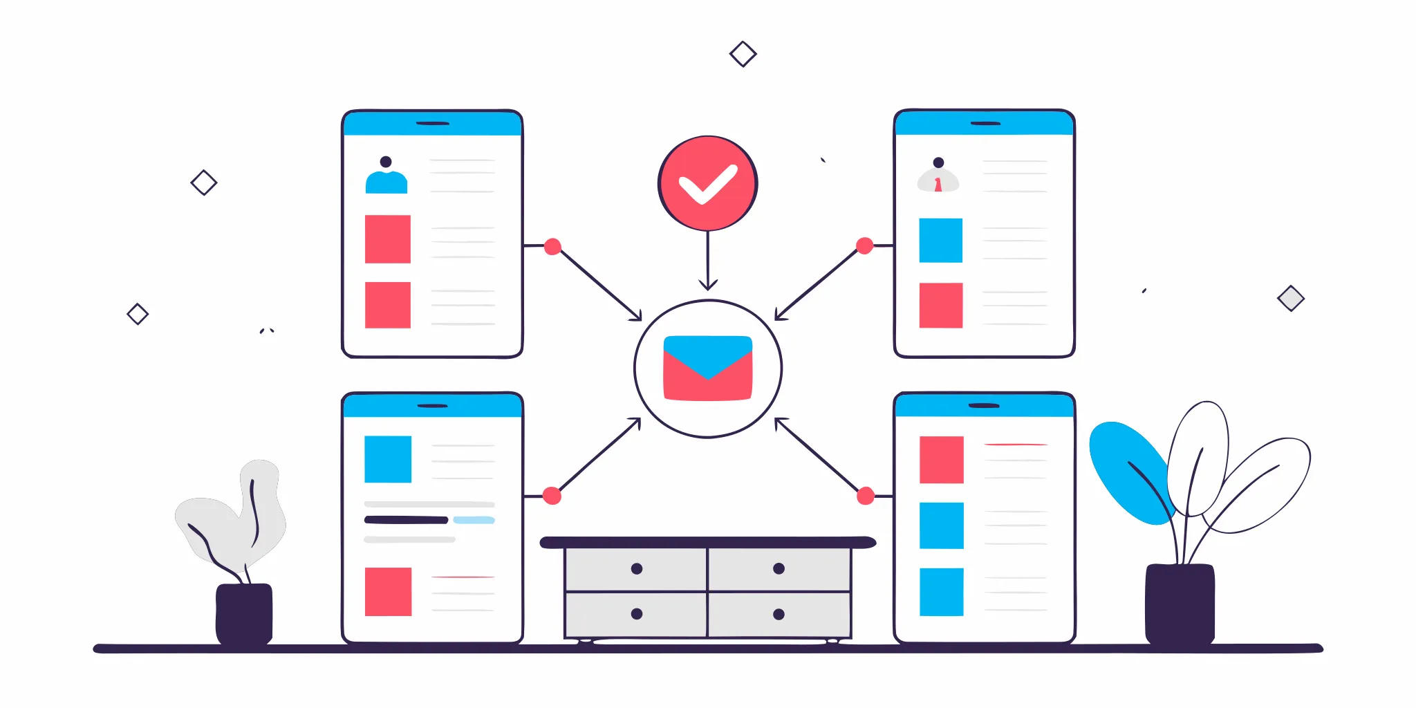 A leadership app for team accountability on mobile screens with goal tracking and communication icons.