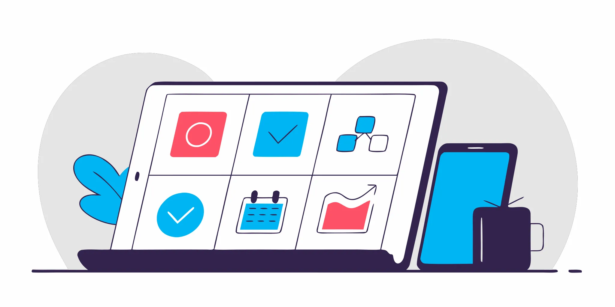 Phone and tablet screens with apps that help managers improve leadership skills daily.