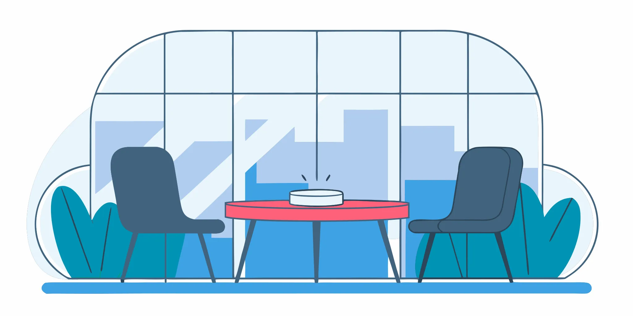 Office chairs set up for practicing difficult work conversations with an AI coach.