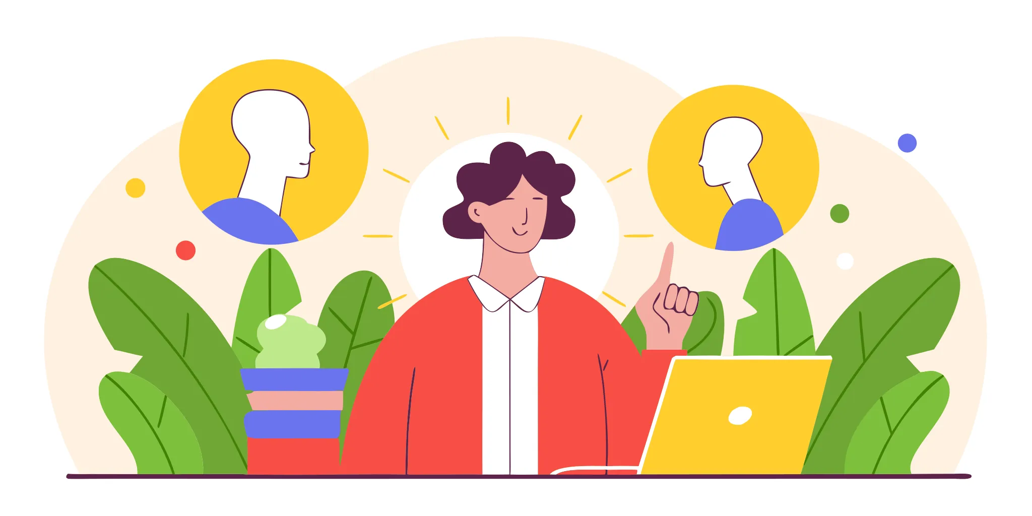 vector illustration of a leader with glowing emotional intelligence traits in a modern office