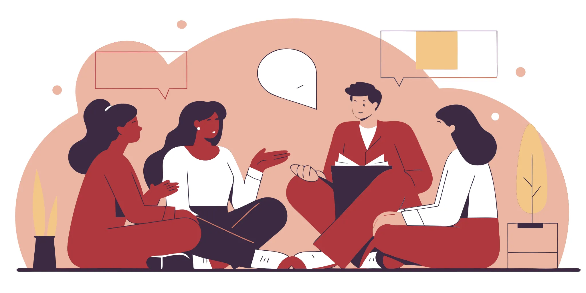 Diverse team in a circle discussion in a modern office