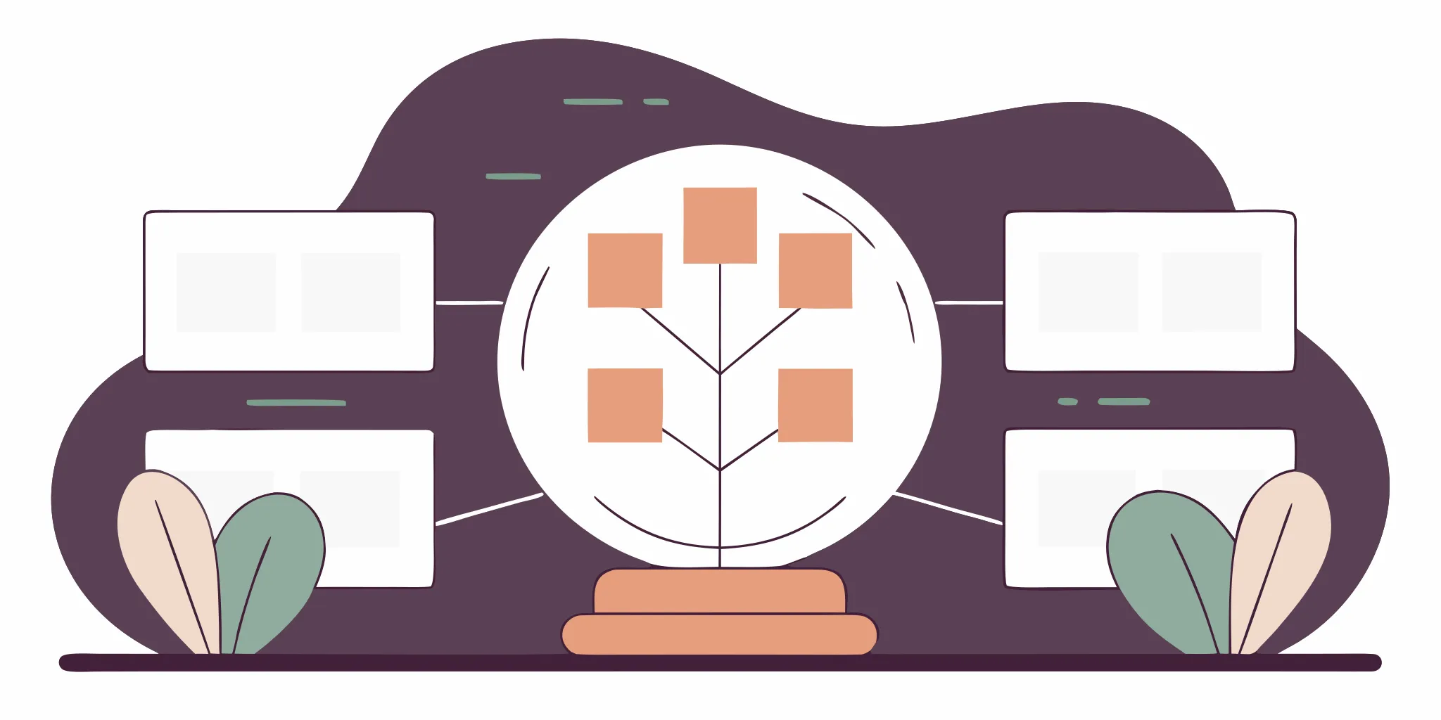 AI delegation coach with a branching skill tree and task boxes for leadership development.