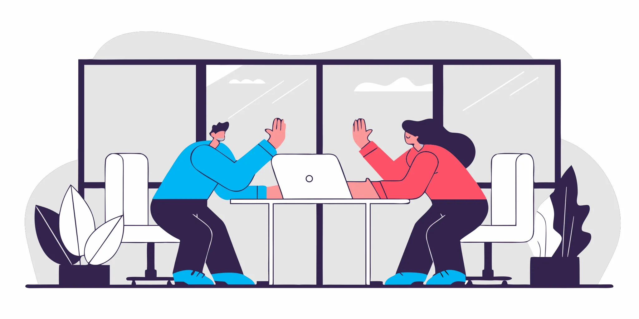 A manager having a supportive conversation with a team member in a modern office