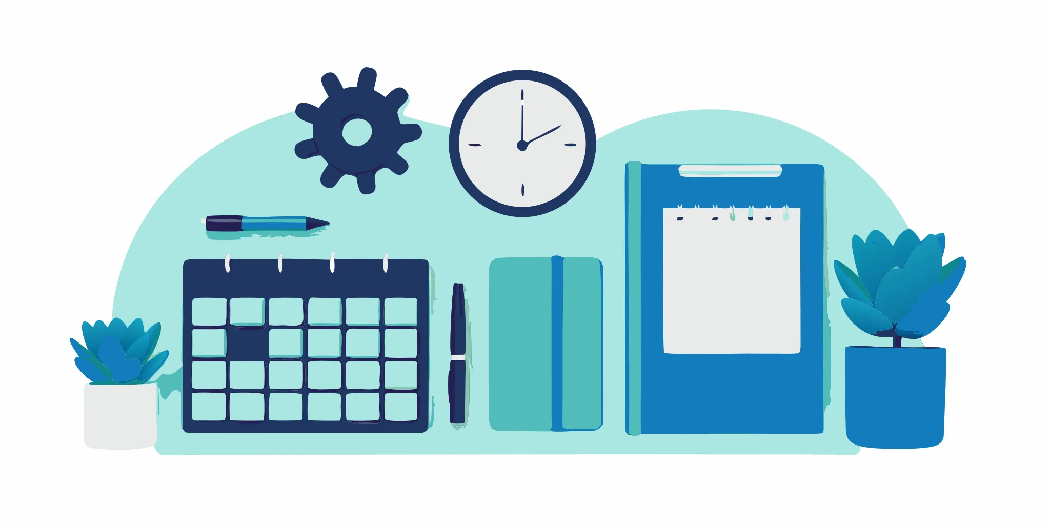 A first-time manager's organized desk with a calendar for daily planning and management.