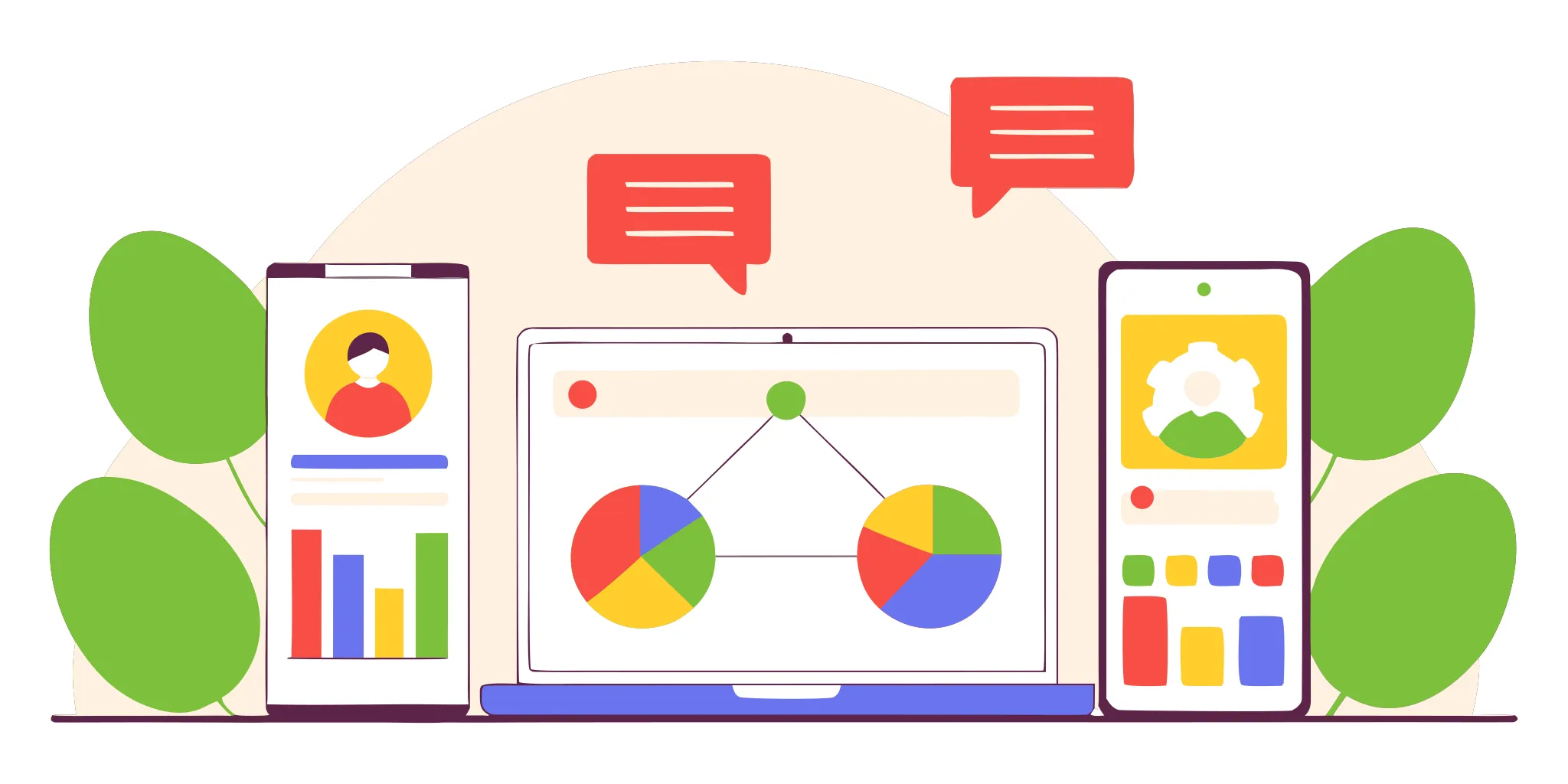 An AI coaching app for people managers displaying performance analytics on a laptop and smartphone.