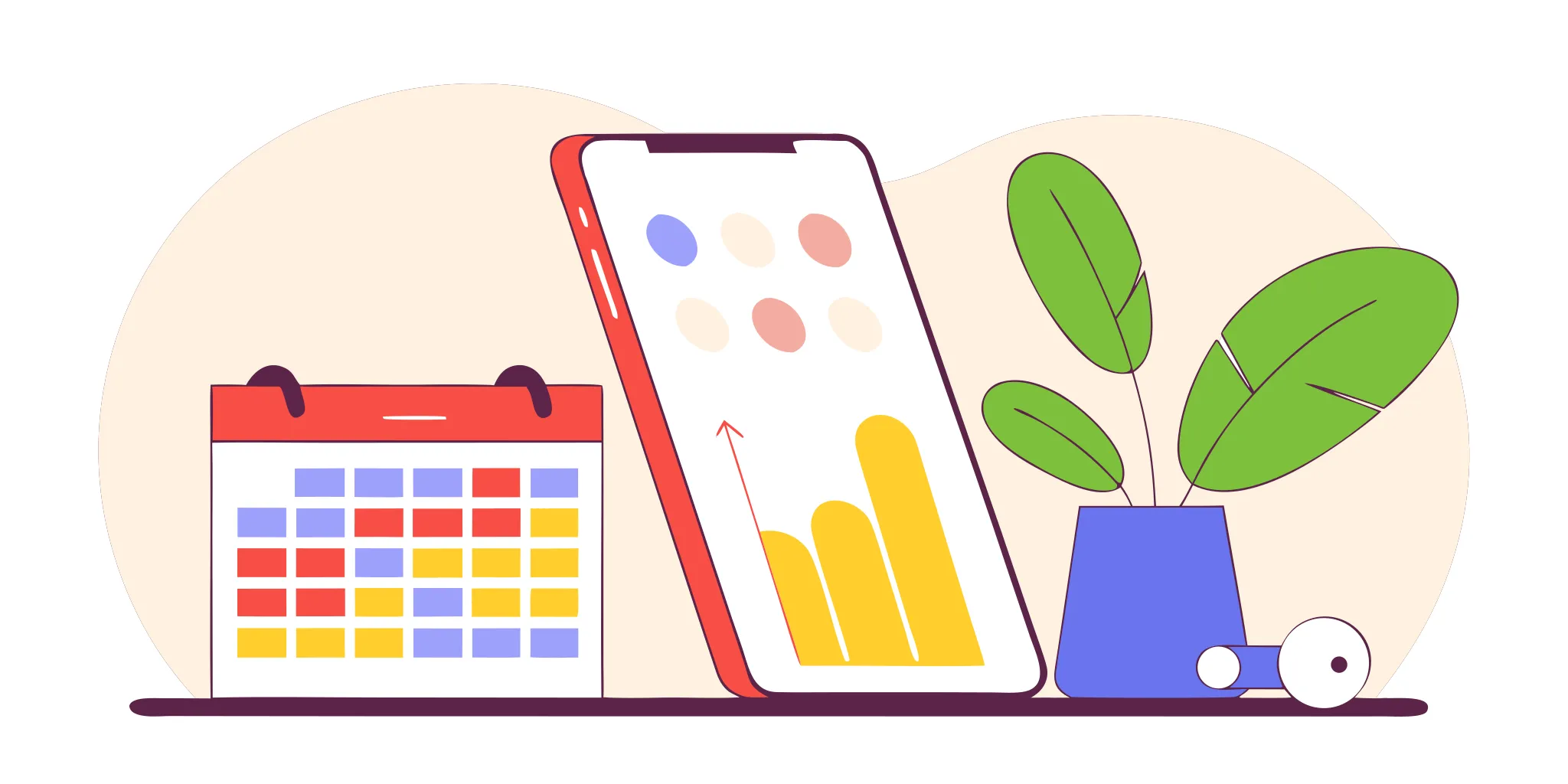 Mobile leadership coaching for managers on a smartphone with a calendar and growth chart.