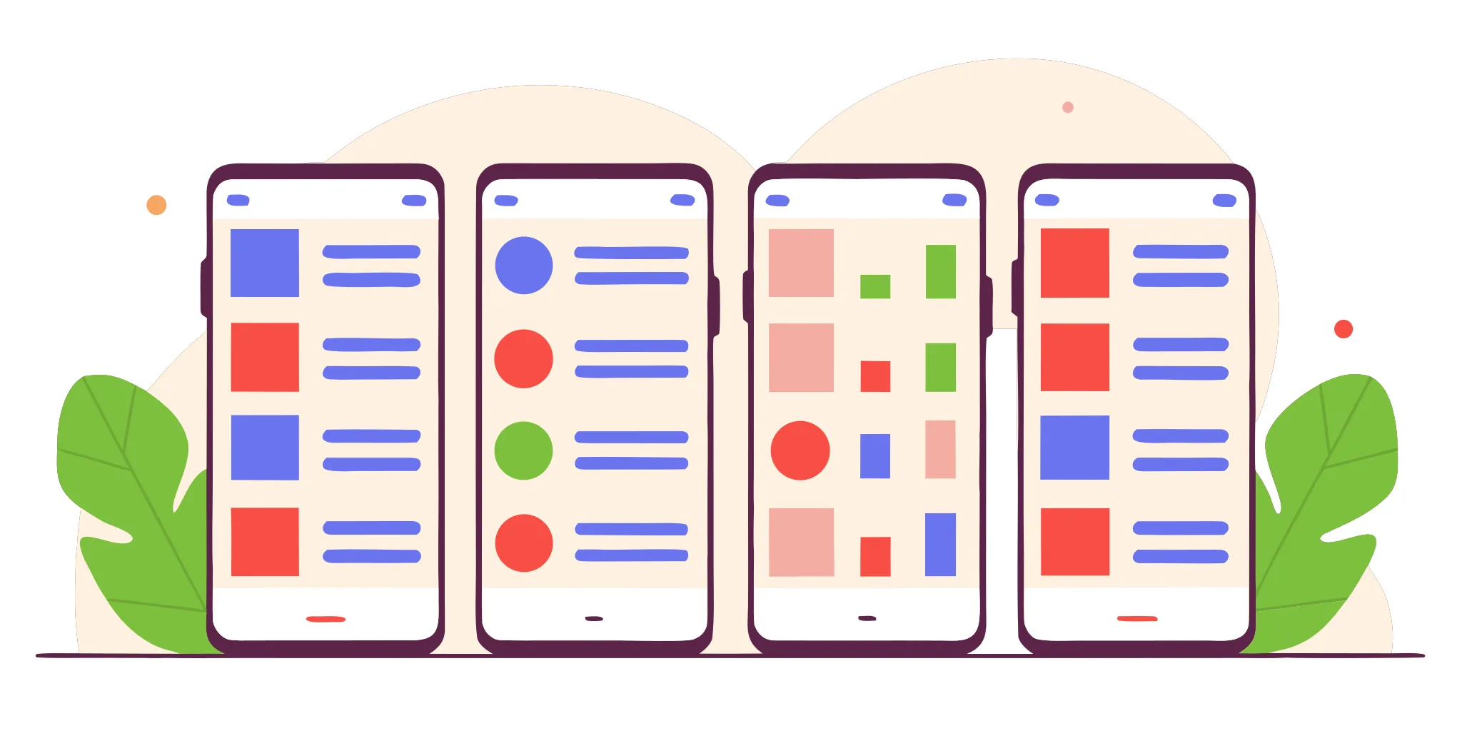Daily leadership training apps for managers on several smartphone screens.
