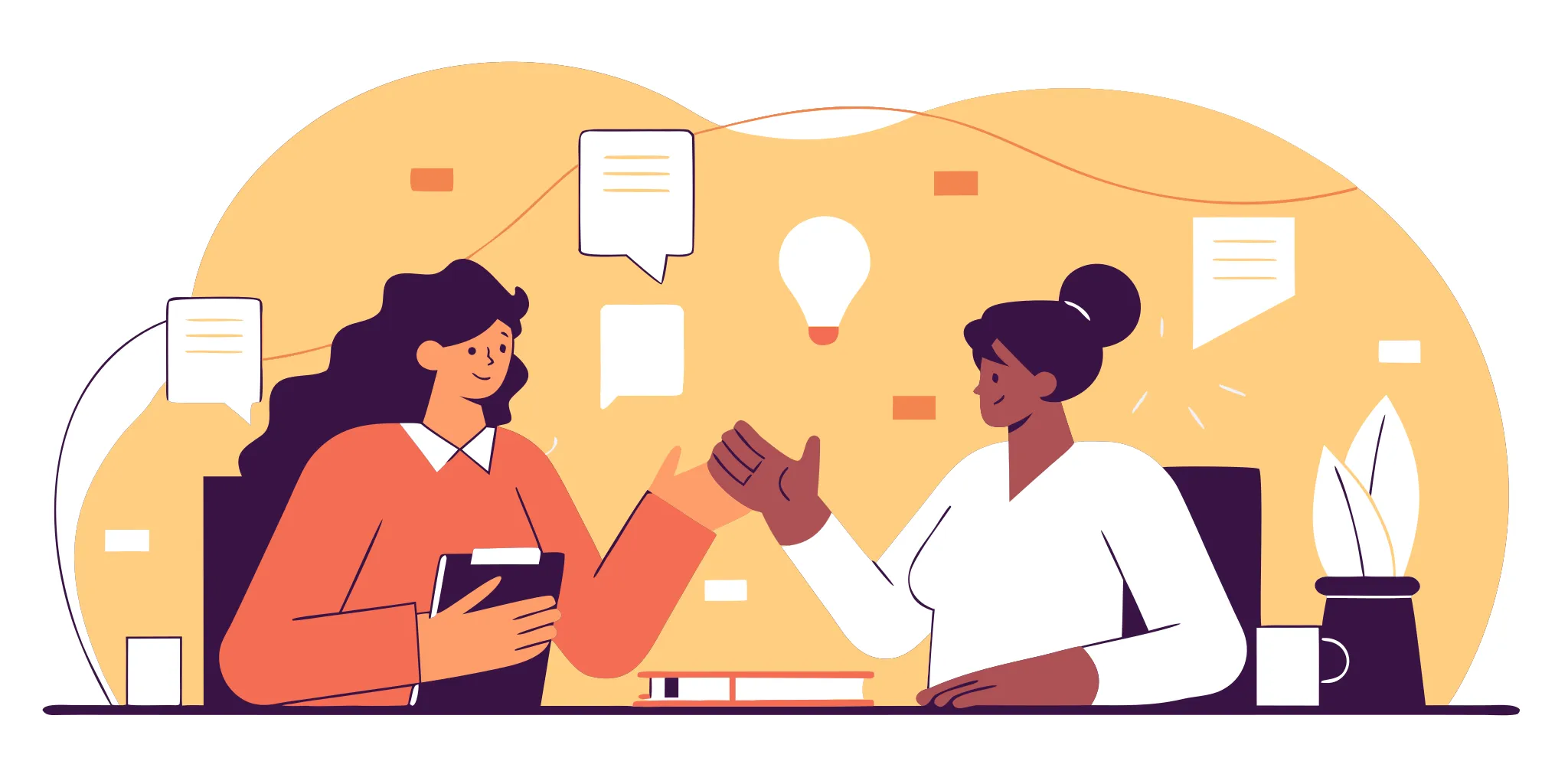 Two professionals in a modern office having a thoughtful mentoring conversation