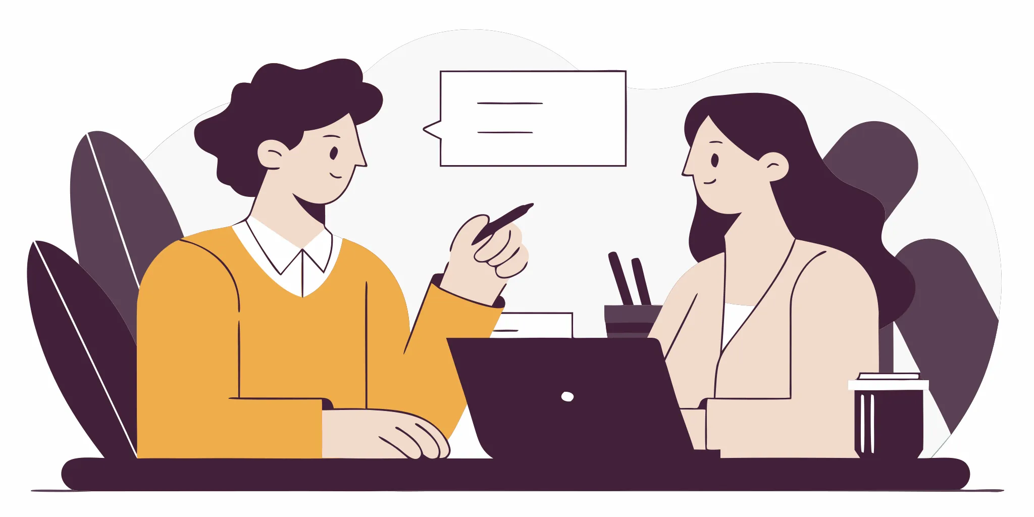 A leader asking a thoughtful question while a teammate shares an update in a one-on-one meeting