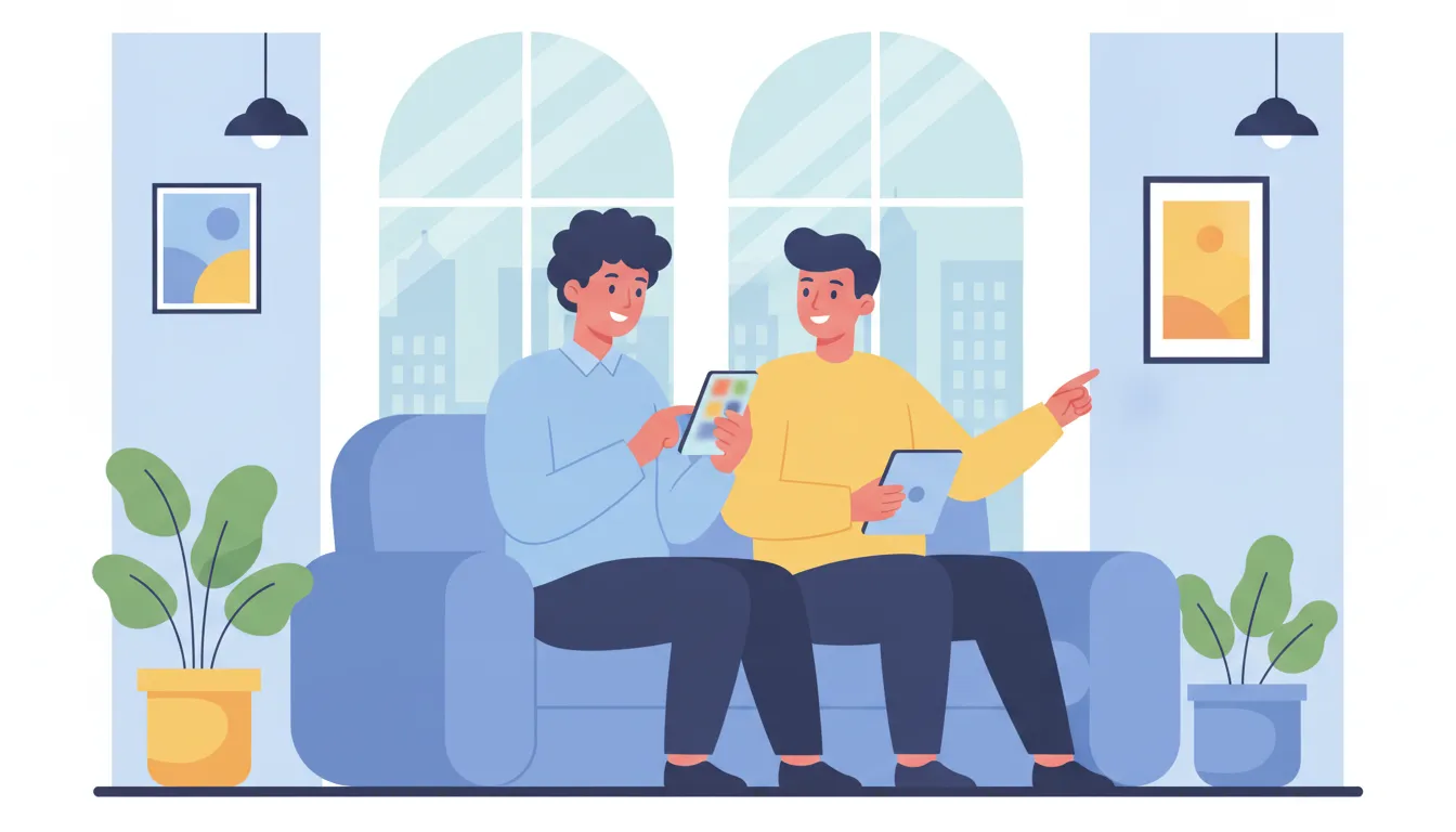 New manager practicing leadership skills from a mobile app in a modern office