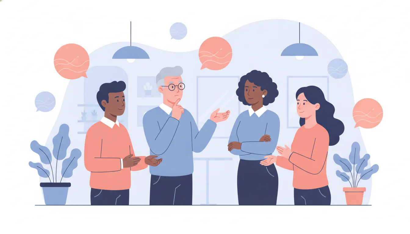 Senior managers comparing executive coaching models during a team discussion