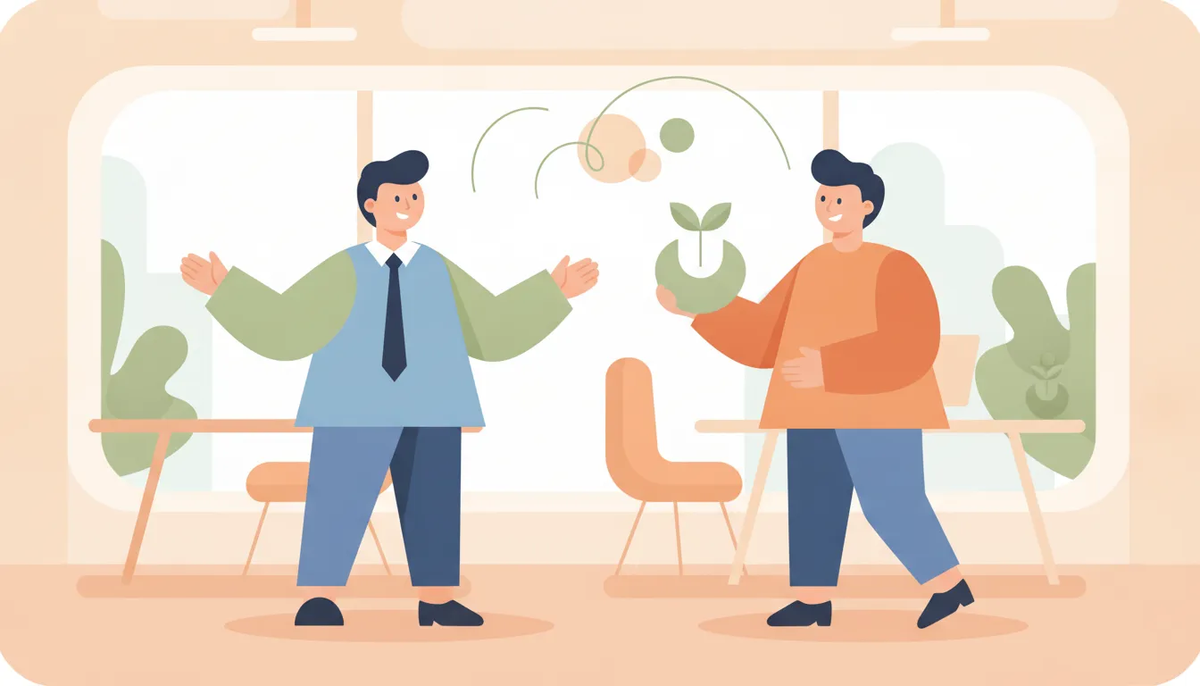 Manager practicing coaching skills training for managers with a team member
