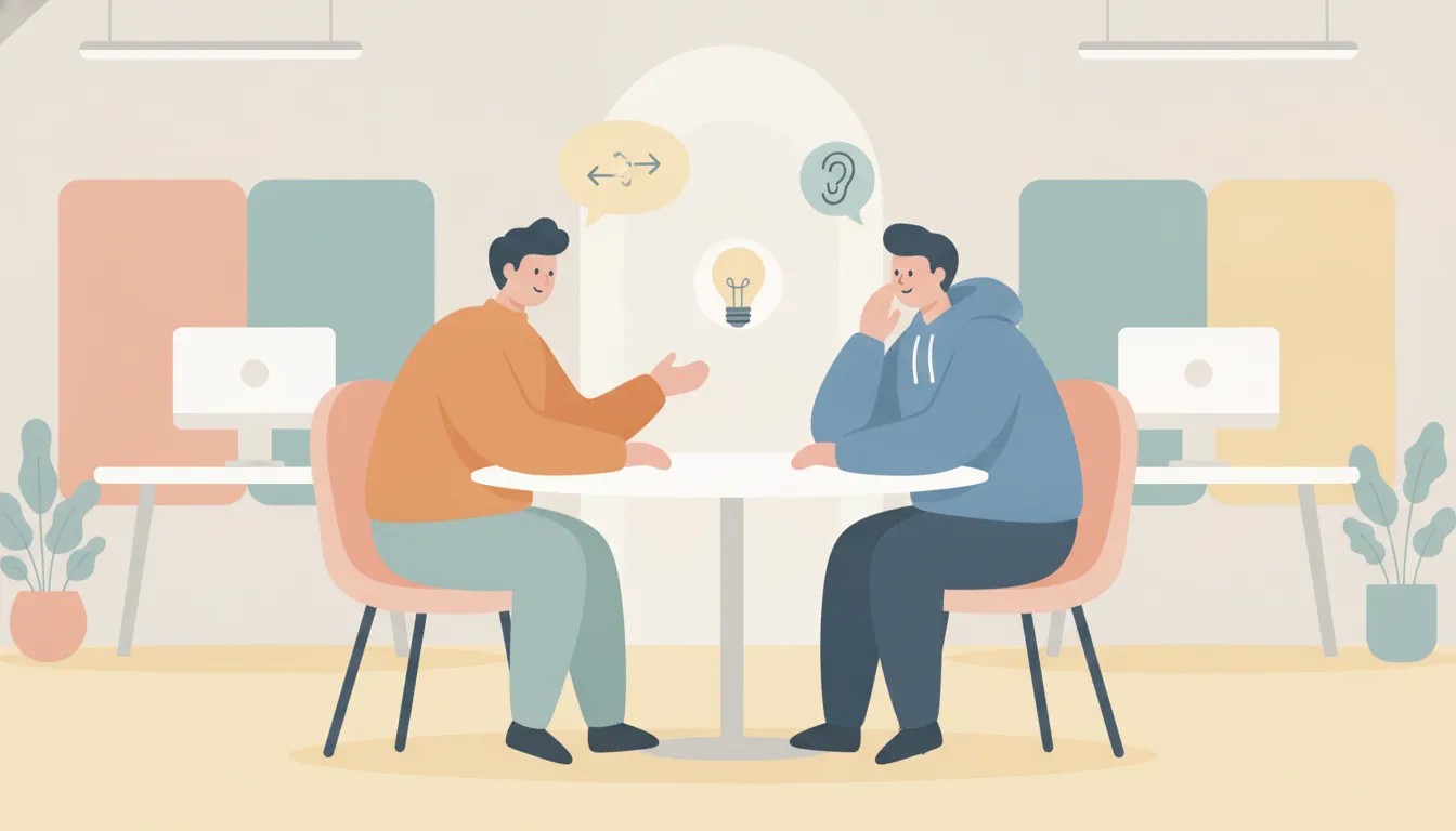 New manager practicing leadership feedback with a teammate
