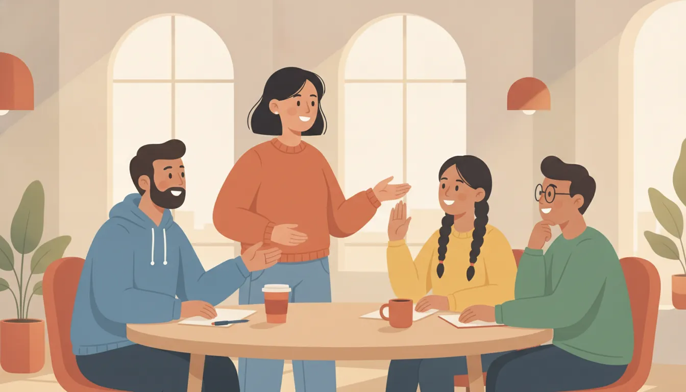 First-time manager guiding a team through a collaborative discussion
