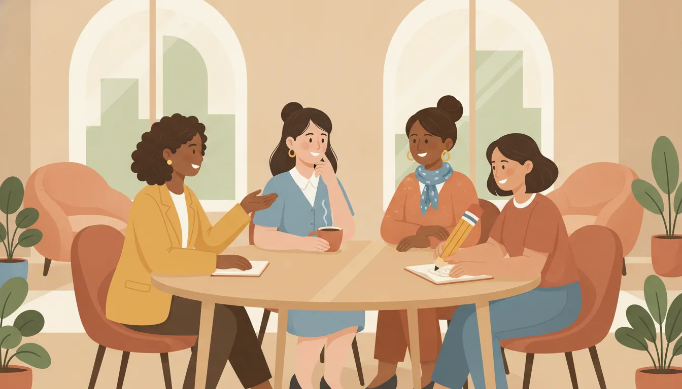 Women leaders learning together in a collaborative workspace