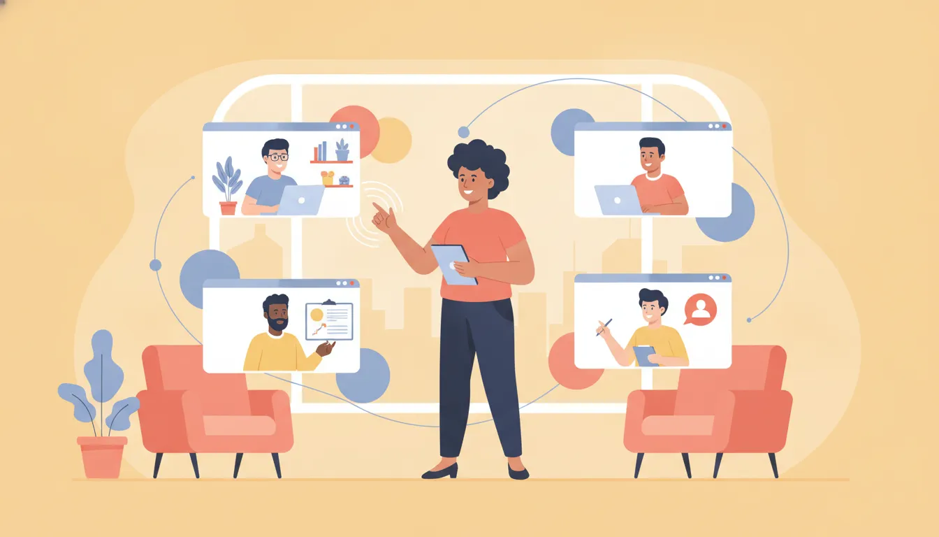 Remote manager guiding a distributed team through a collaborative conversation