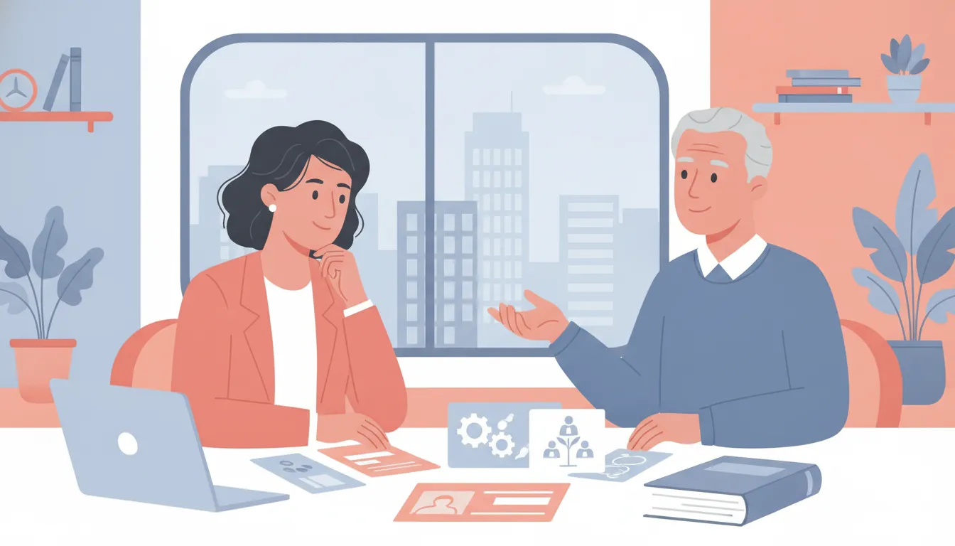 Manager comparing leadership development options with a mentor