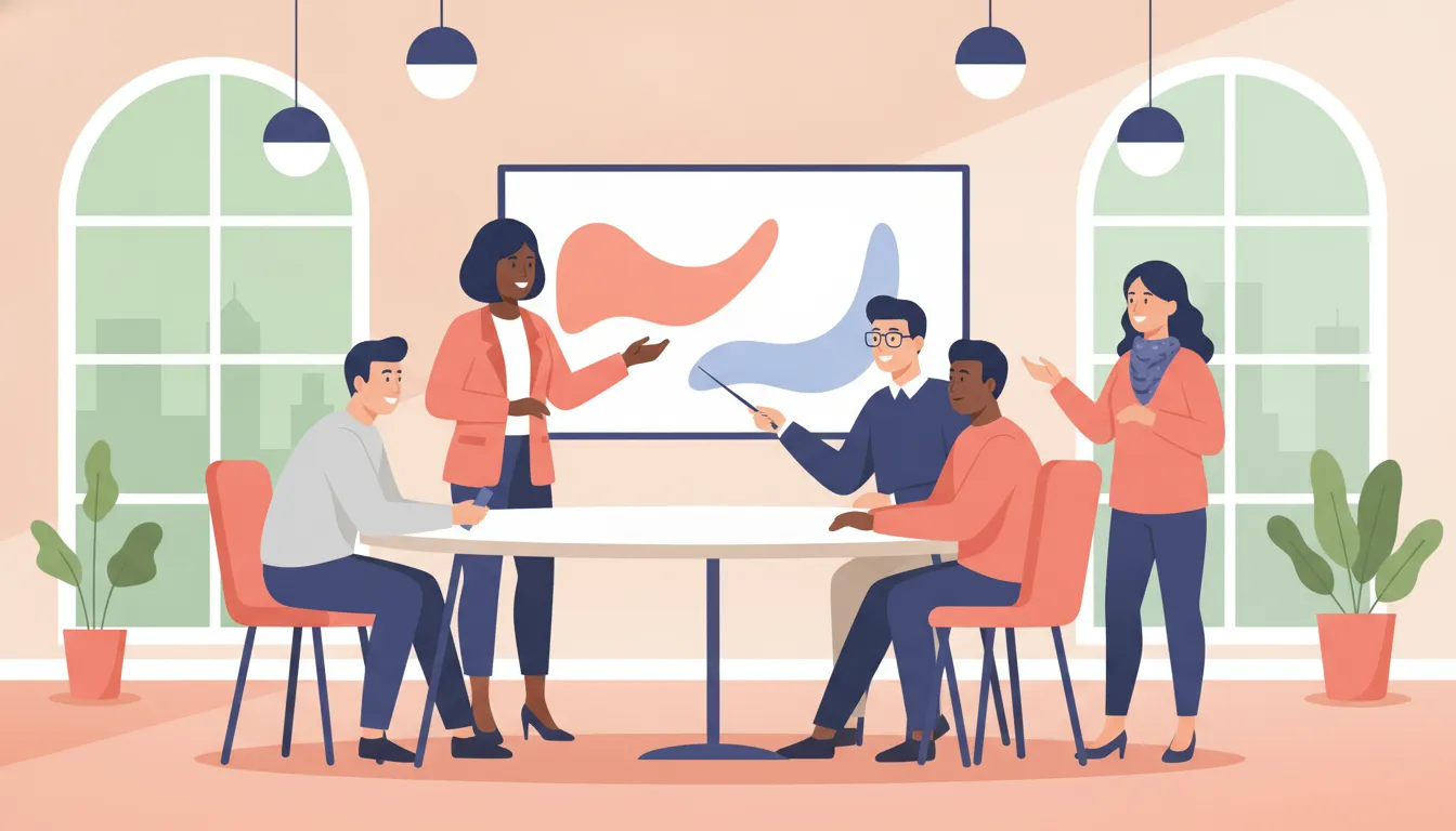 Marketing leader facilitating cross-functional team discussion