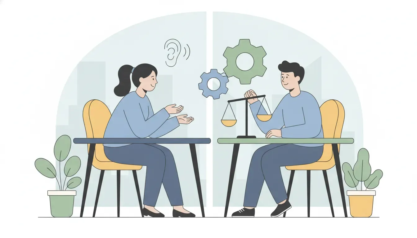 Product manager practicing leadership coaching in a one-to-one conversation