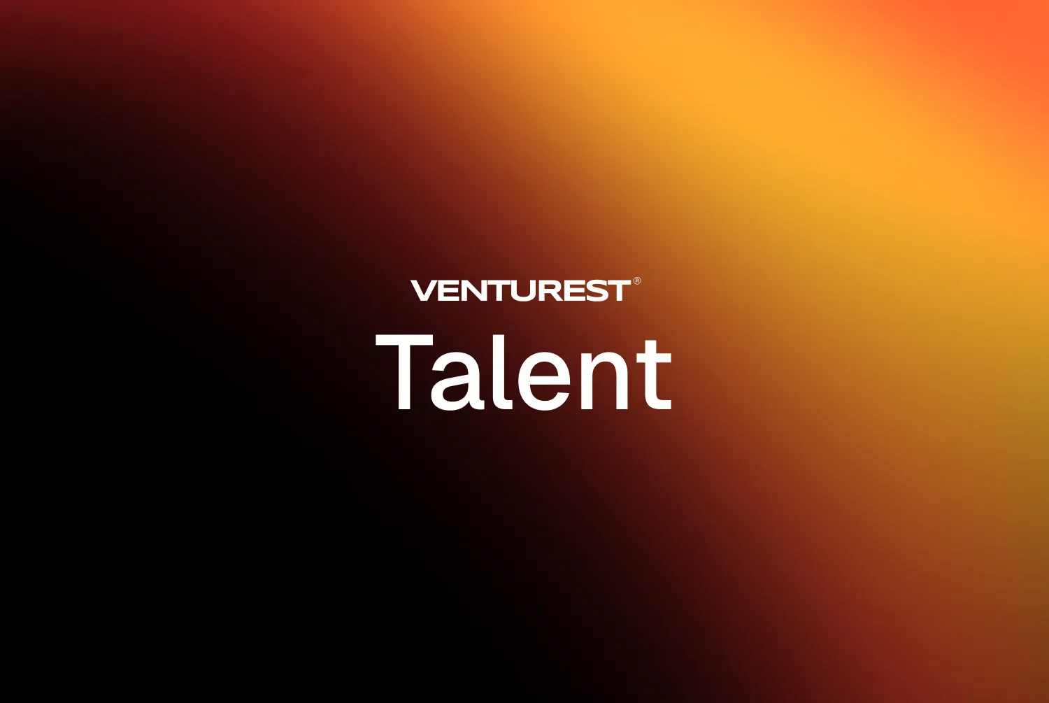 Logotipo de Venturest con la palabra Talent sobre un fondo degradado naranja y negro.