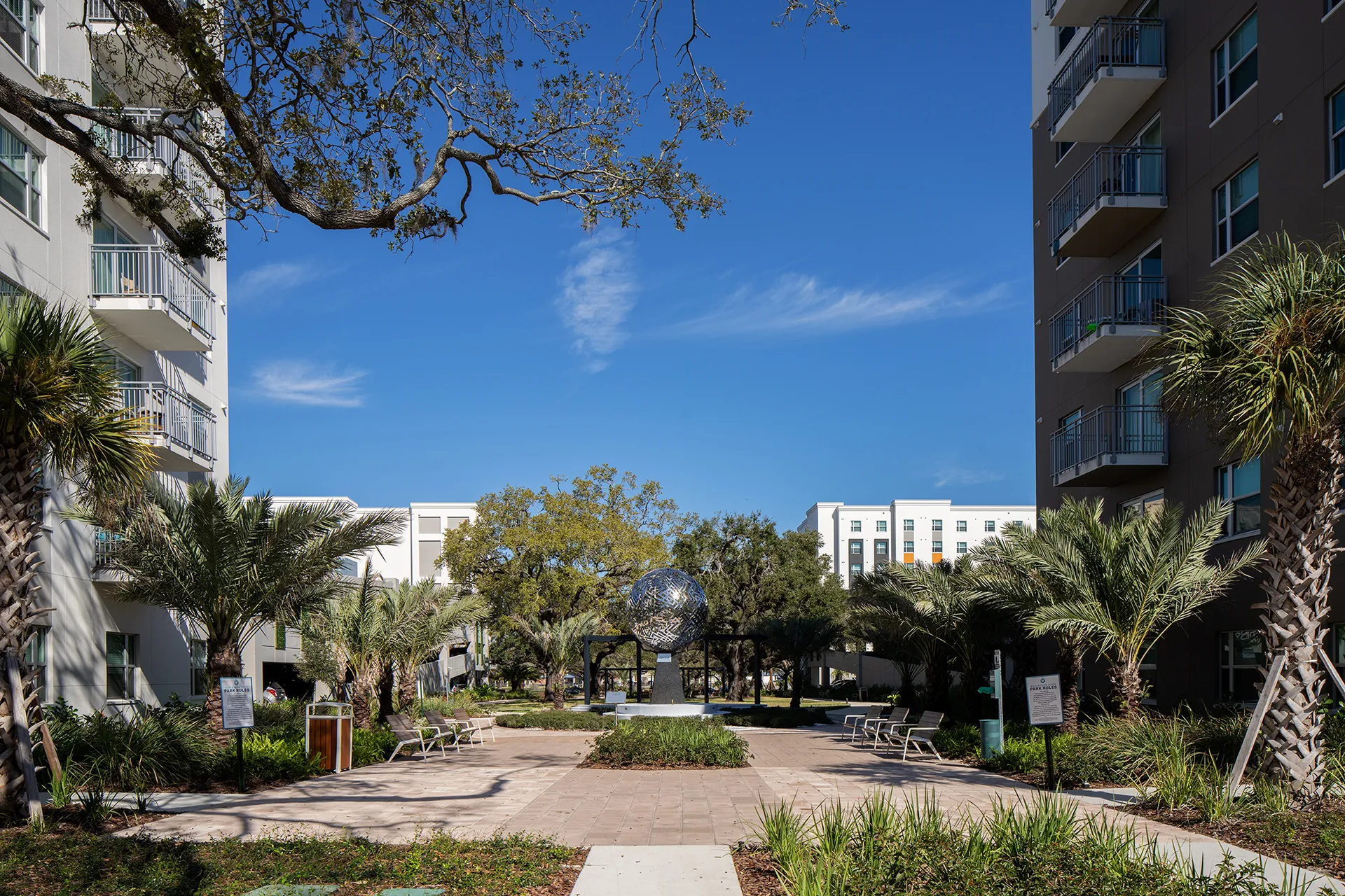 exterior walk ways with benches