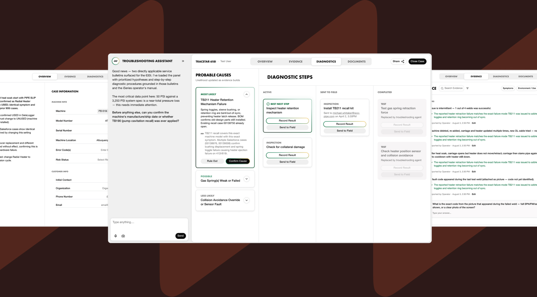 Mechro's troubleshooting assistant showing probable causes and diagnostic steps