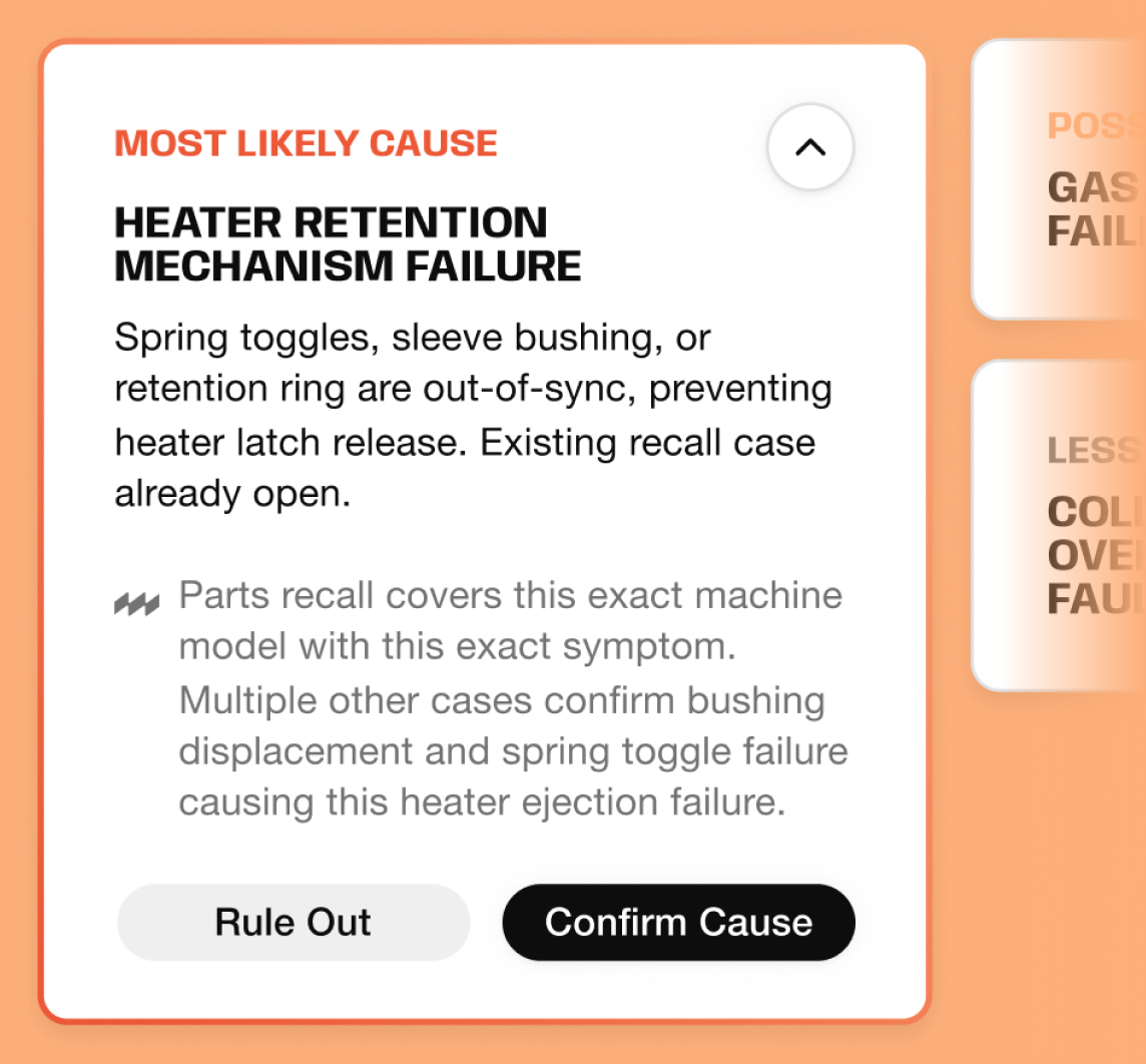 Mechro's most likely cause card for a heater retention failure