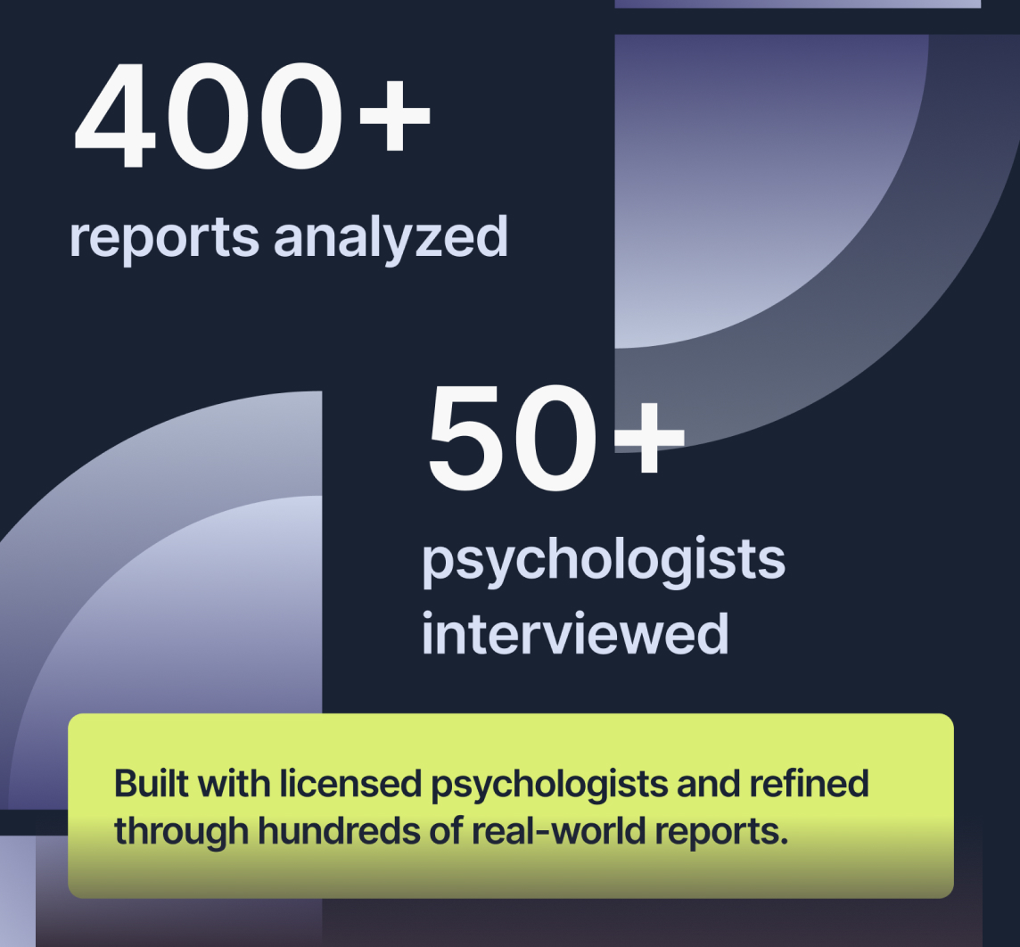400+ reports analyzed and 50+ psychologists interviewed