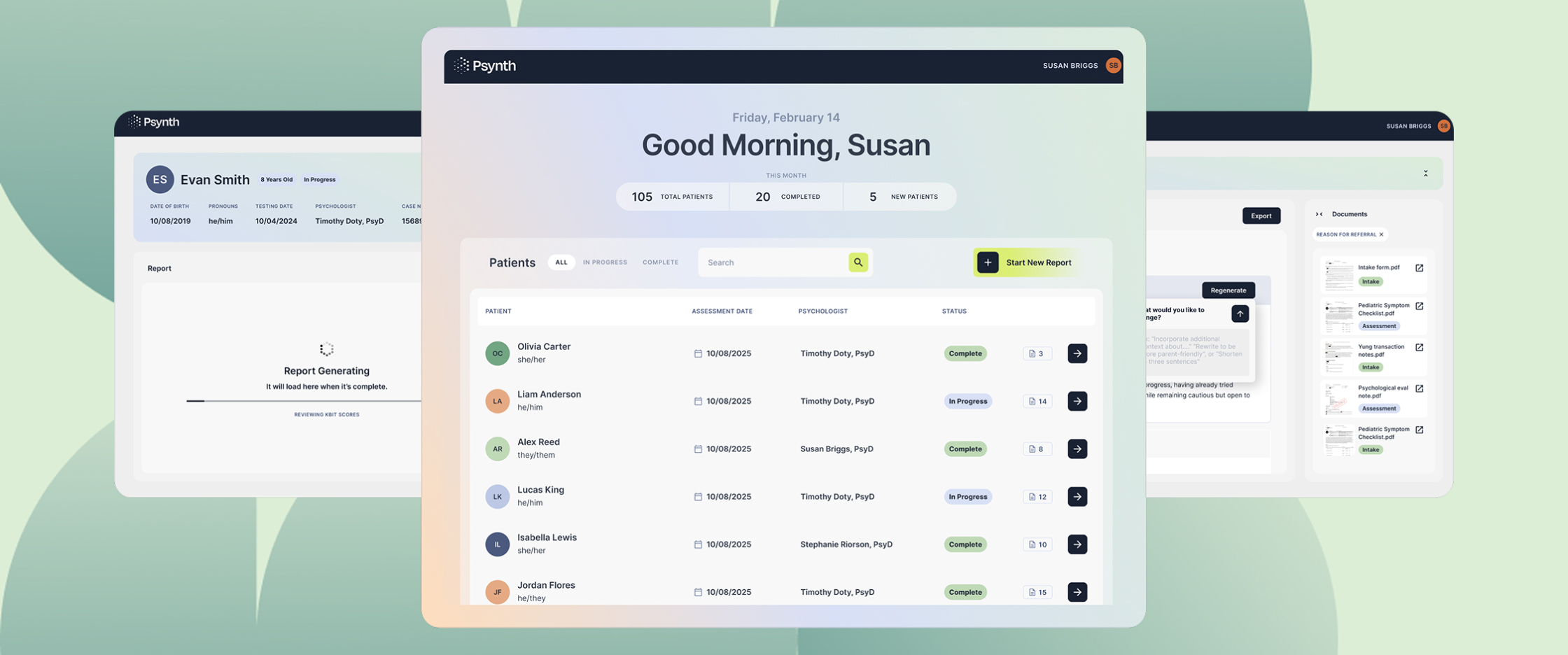 The Psynth patient dashboard
