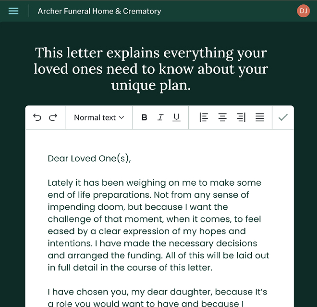 A letter to loved ones generated in Prelude