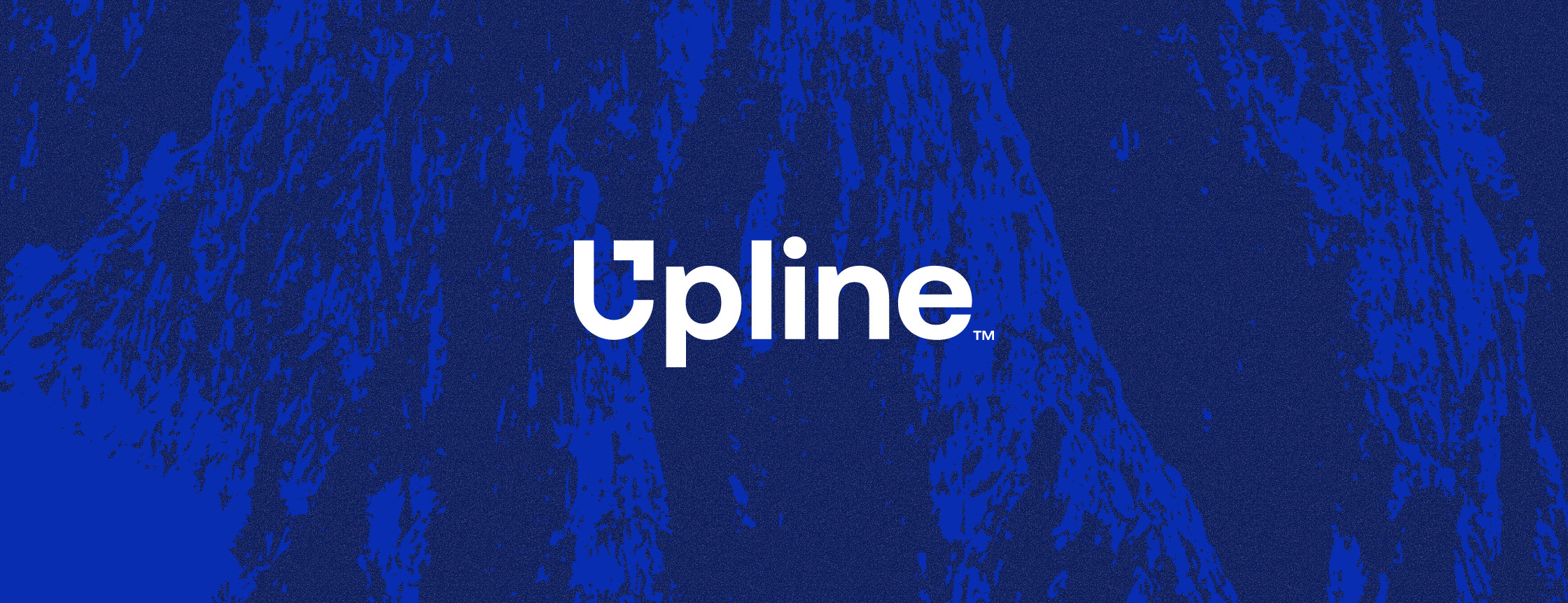 The Upline logo on a blue mountain texture