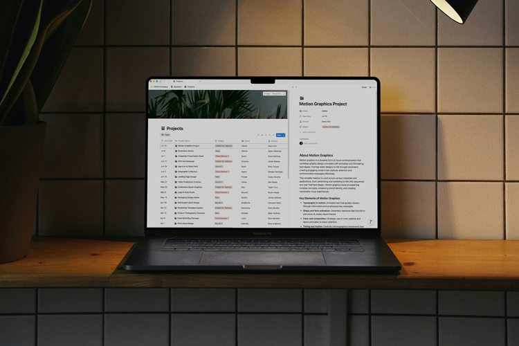 laptop on shelf with tile background displaying orderly rows of data