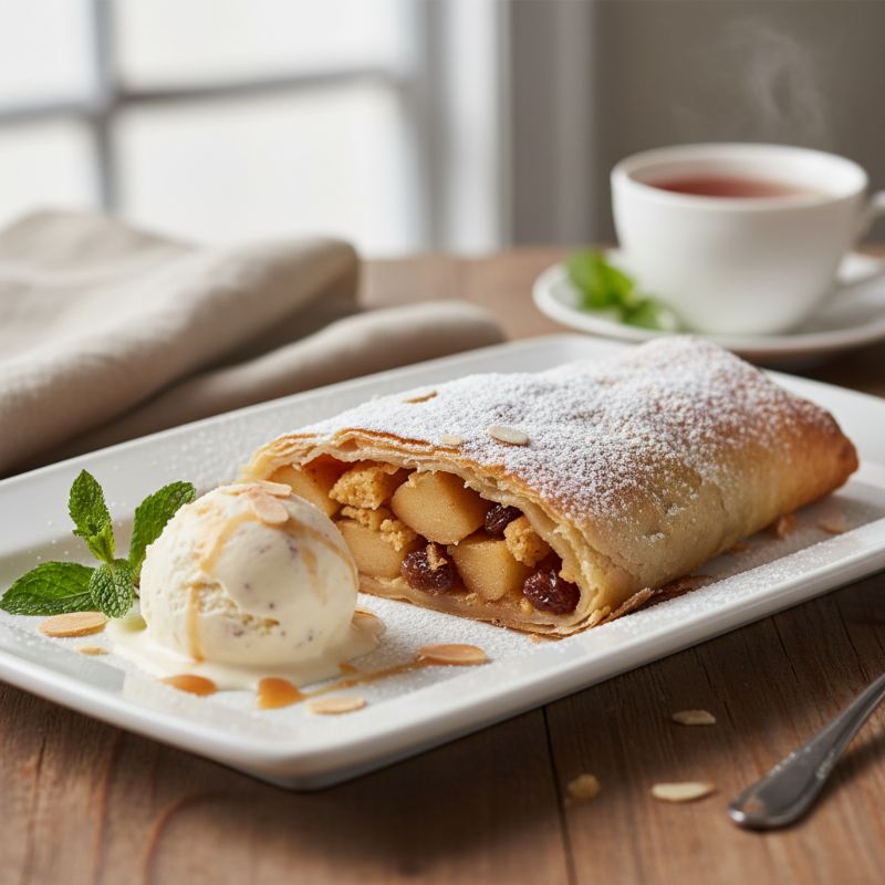 apple streudel with ice cream