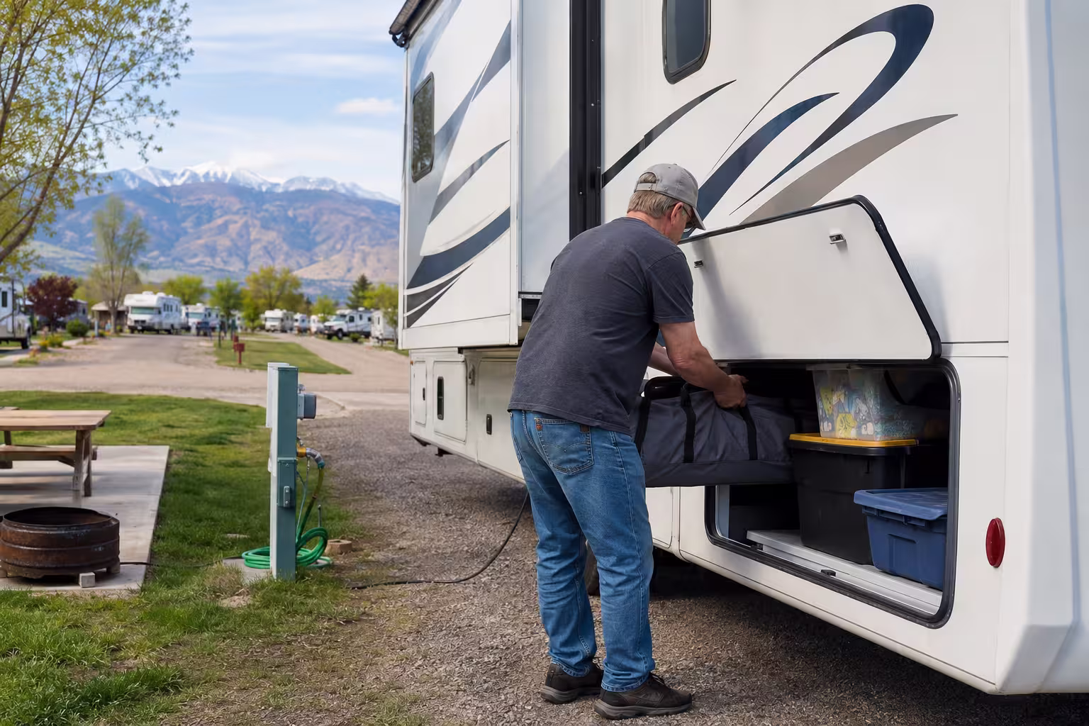 Renters reviewing RV rental pricing and route near Denver