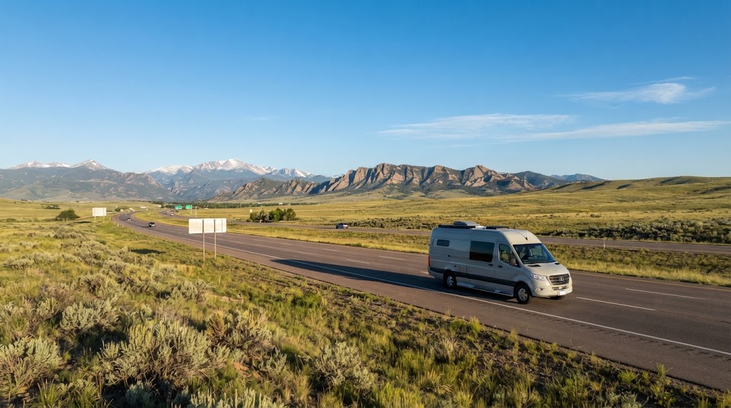 Class B camper van on C-470 past Highlands Ranch