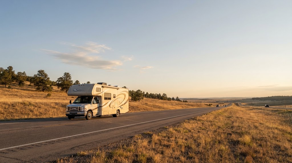 Class C motorhome on Parker Road southeast into Parker