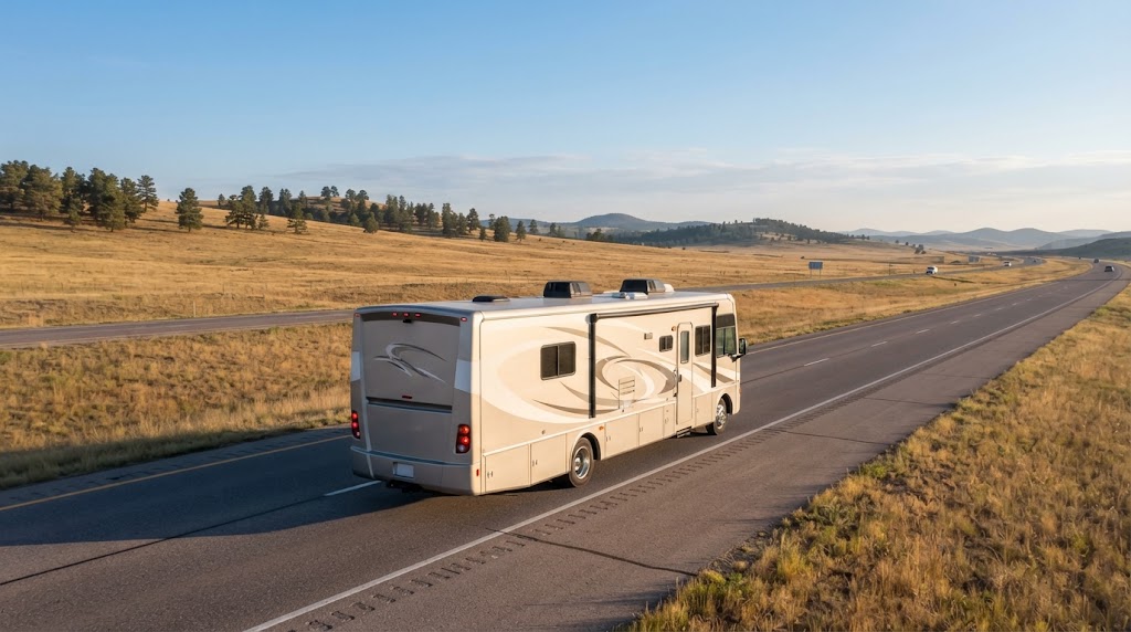 Class A motorhome heading out of Parker