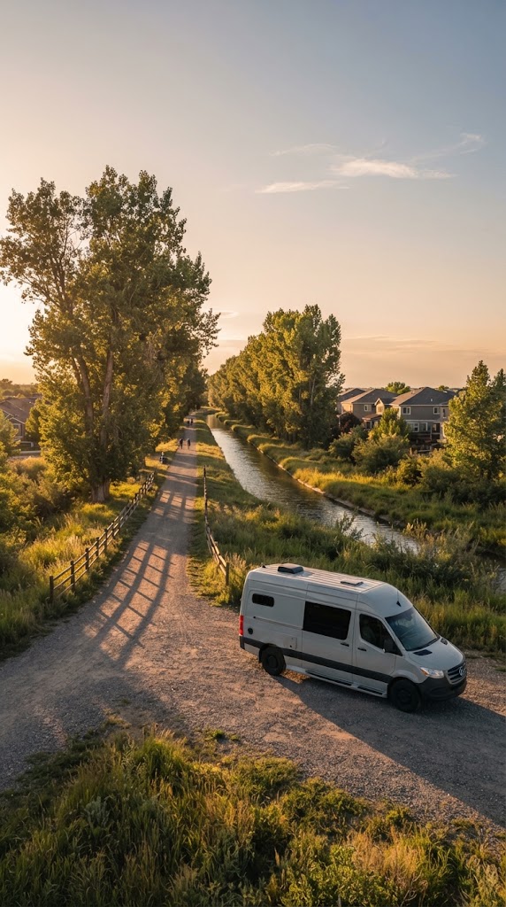 Class B camper van at a stop near the High Line Canal Trail