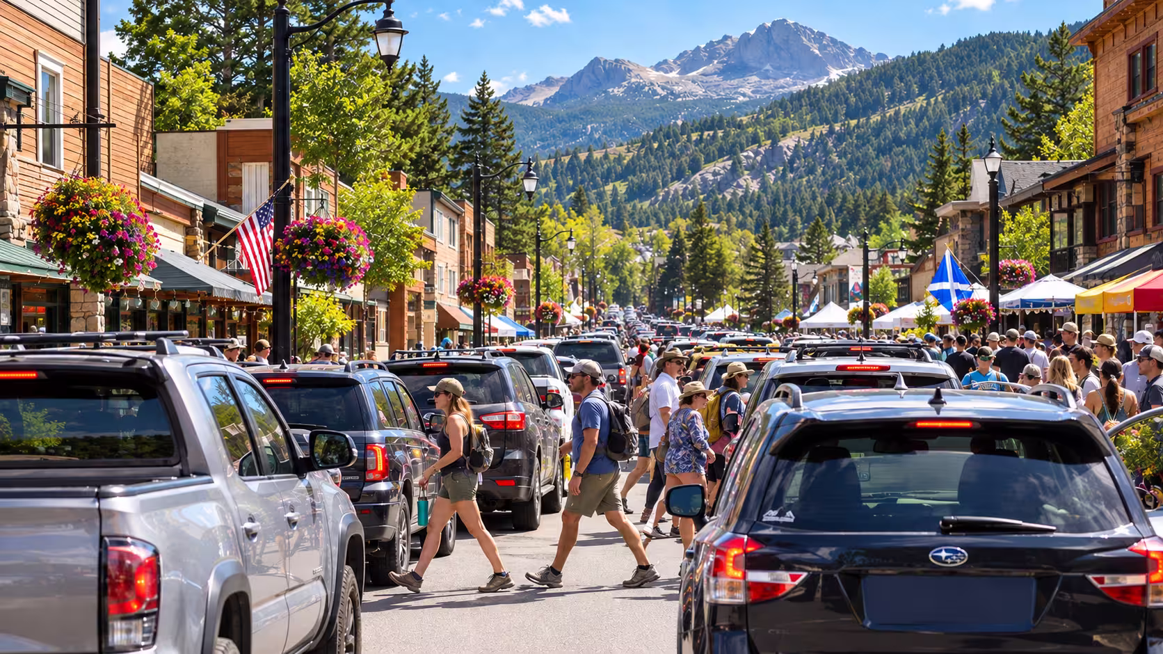 Congested Estes Park streets during Highland Festival weekend