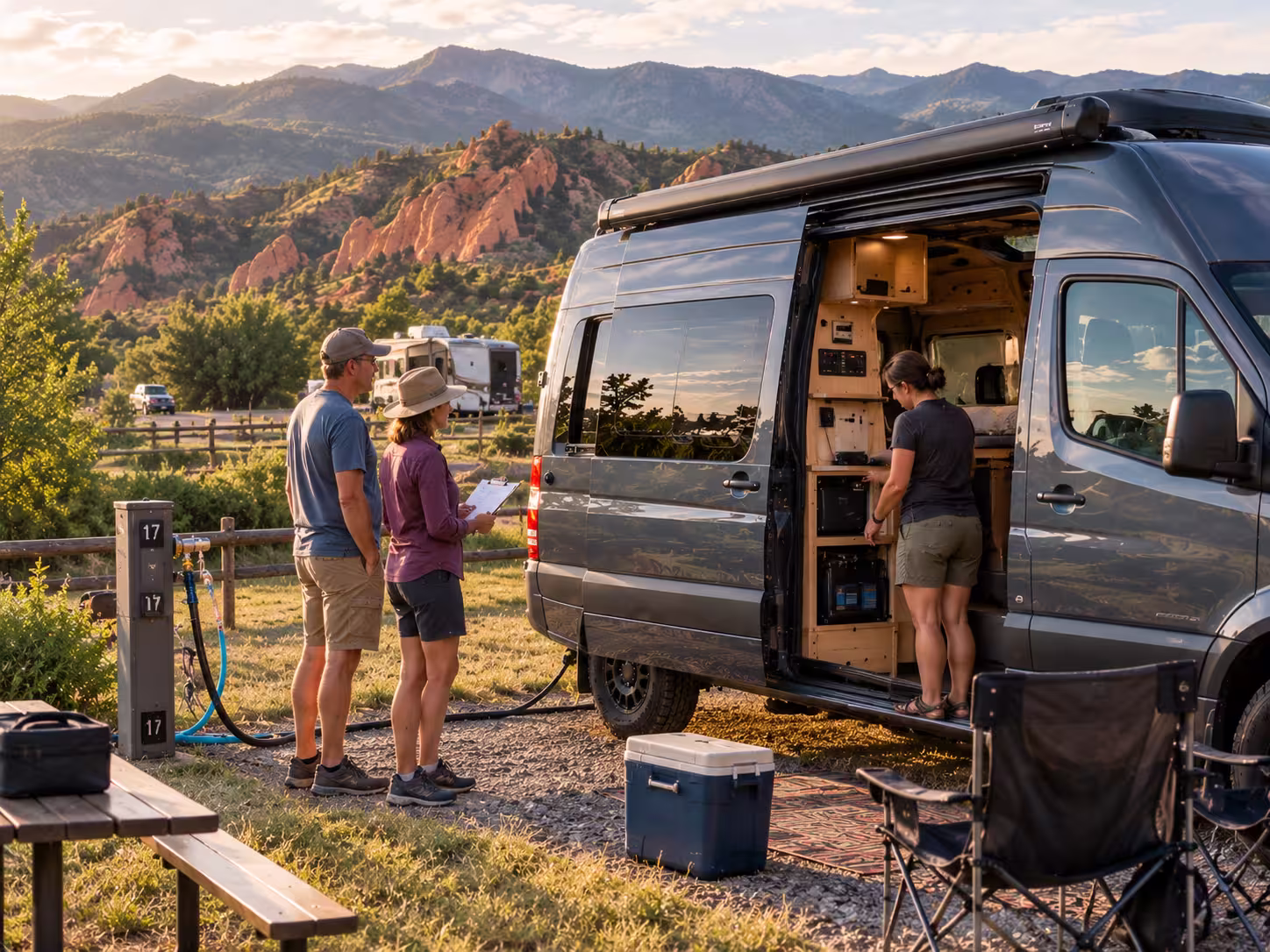 Camper van delivery at an RV park near Red Rocks
