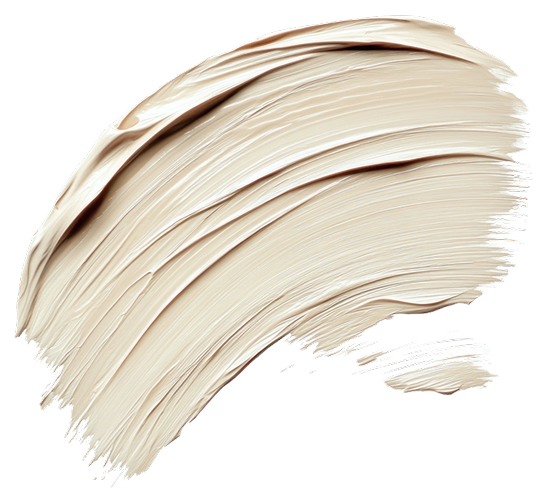 Brush stroke of creamy beige paint with textured ridges on a transparent background.